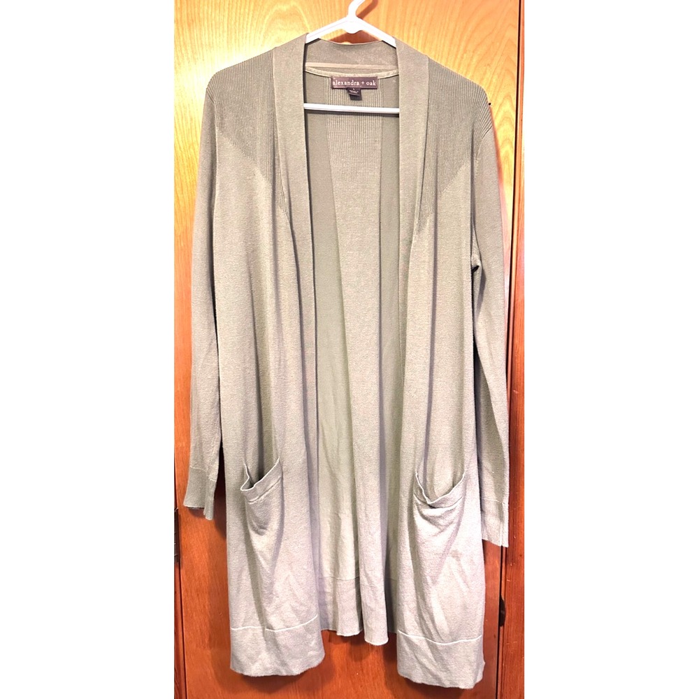Alexandra & Oak Sage Green Cardigan Open Front Long Sleeve Pockets Large